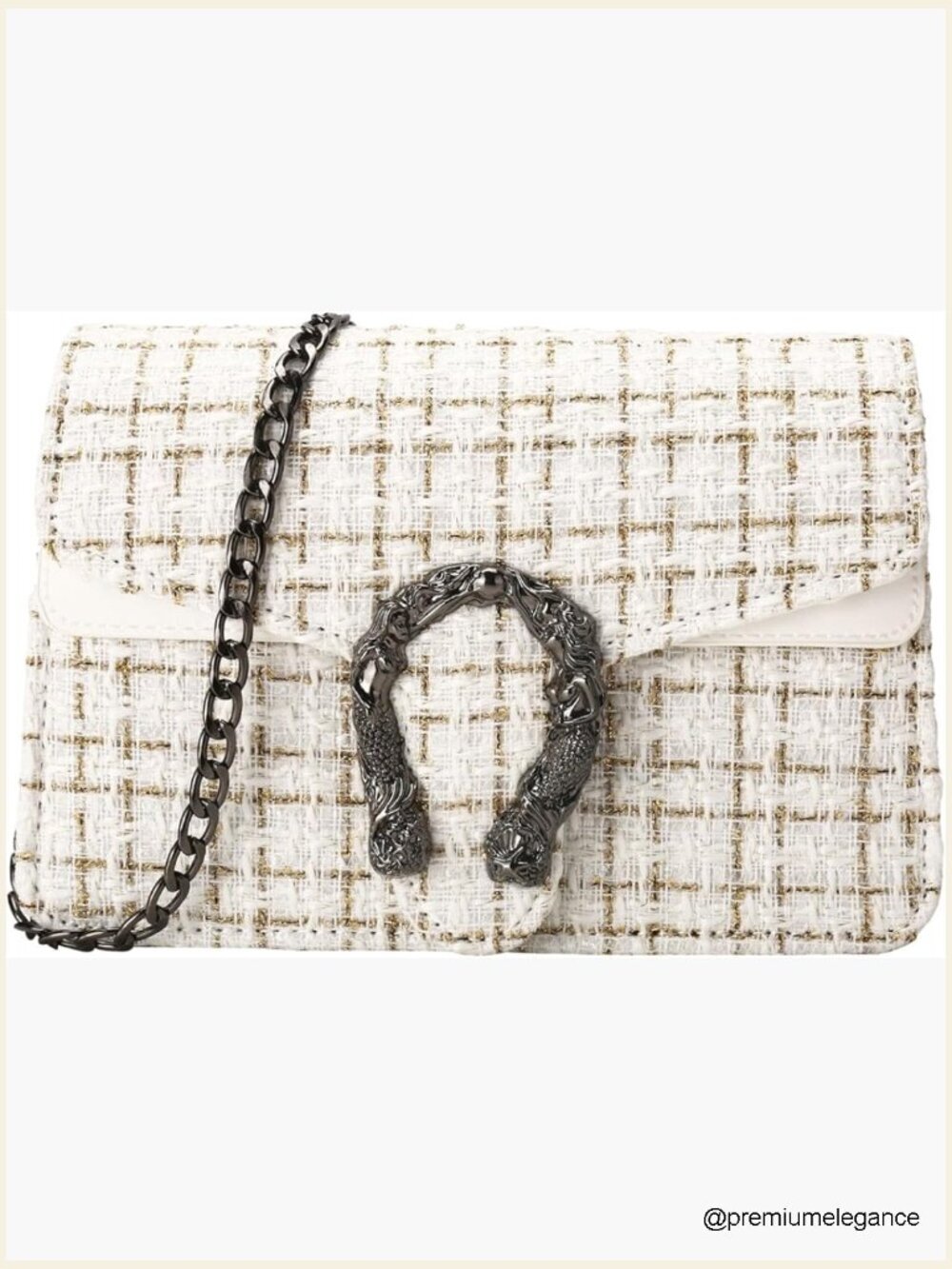 Tweed PU Leather Chain Satchel Shoulder Crossbody Bag Tote Clutch